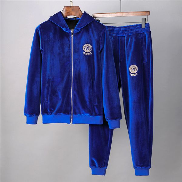 

luxury fashion men's sportswear suit plus velvet clothing new men tracksuits jacket and pants sets jogging suits, Black;brown