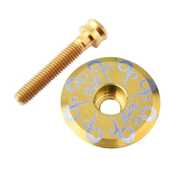 

alloy bicycle 1 1/8'' stem headset front fork cap cover + bolt golden