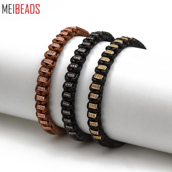 

meibeads 1pc rope braided bracelet men's copper bracelet micro pave woven for men gift bd95, Golden;silver