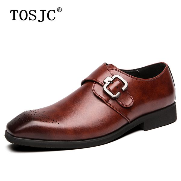 

tosjc fashion mens buckles loafers vintage monk strap shoes dress oxfords breathable slip-on formal shoes business brogue, Black