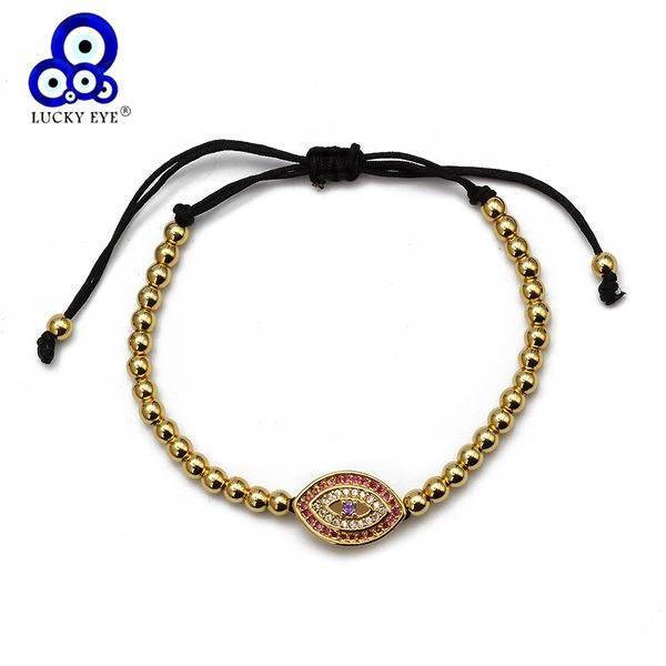 

lucky eye copper bead turkish evil eye bracelet braided rope chain rose gold color charm bracelet adjustable for women ey6574, Golden;silver