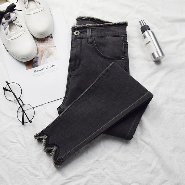 

in the spring and autumn is natural wool jeans code tight little pencil pants, Blue