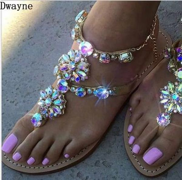 

2020 лето новые моды воды алмазов цепи плоское дно ползунки сандалии женщин, Black