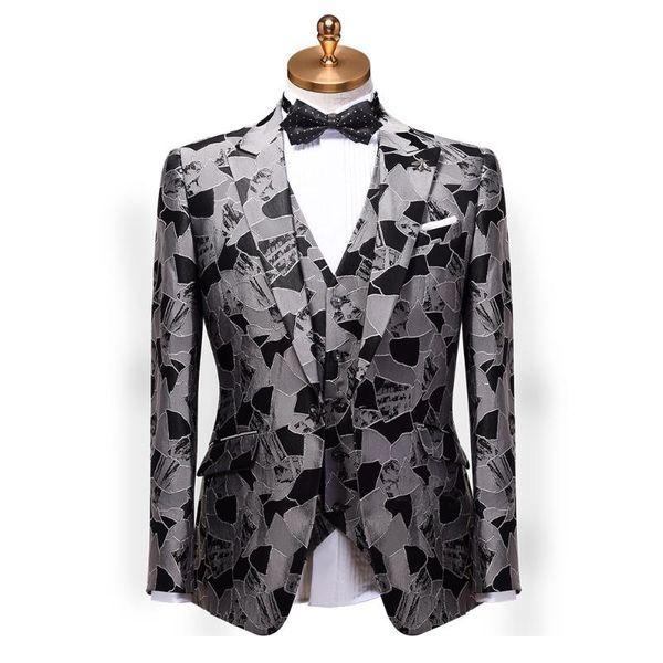 

mens suits 3 pieces set slim fit embroidery wedding groom wear blazer vest pant 3 piece business man party wear plus size 3xl, White;black