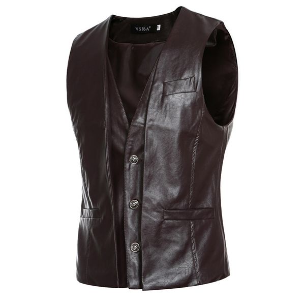 

motorcycle leather vests pu sleeveless jacket autumn spring fashion casual slim cowboy solid waistcoat men outwear clothing y, Black;white