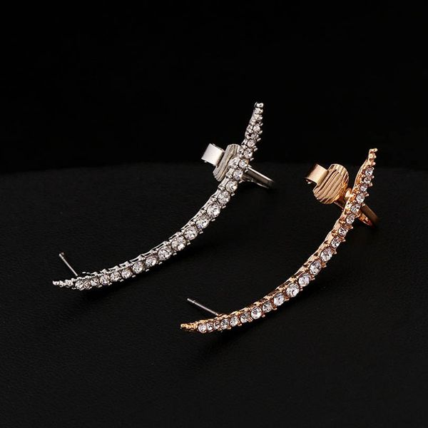 

fashion women jewelry ear cuff crystal gold silver plated rhinestone shiny earcuffs party gifts curved clip earrings