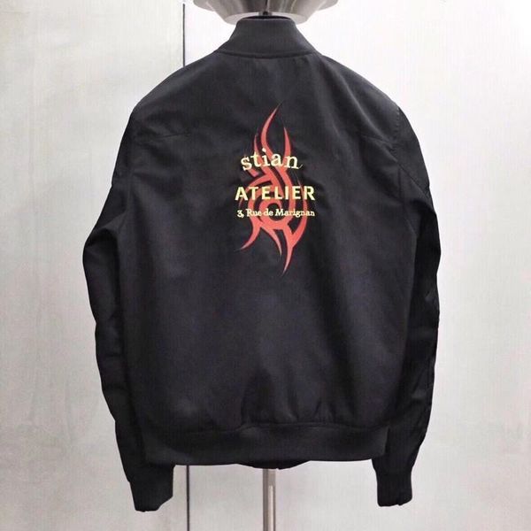 

19ss пылающая вышивка нейлон бейсбол куртка черный спорт на открытом воздухе повседневная хип-хоп бомбер куртка мода уличная верхняя одежда, Black;brown