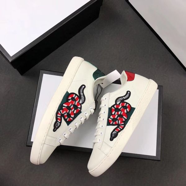 

2019 new designer shoes 100% ace leather sneaker men women classic trainers python tiger bee flower embroidered cock love sneakers sz 5-11, Black