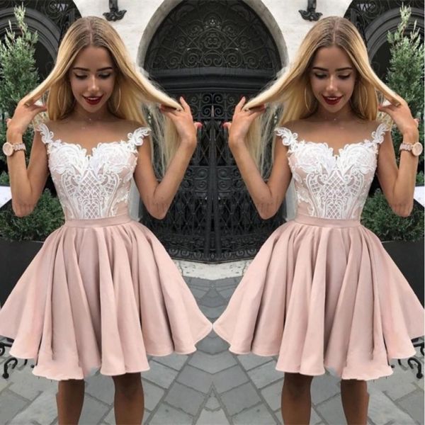 

pretty sleeveless lace homecoming dresses applique a-line 2019 short party dresses champagne short mini temperament sweet design ball gown