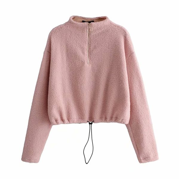 

fashion solid color sweatshirts women stand collar long sleeves autumn female pullovers zip soft warm casual women short, Black