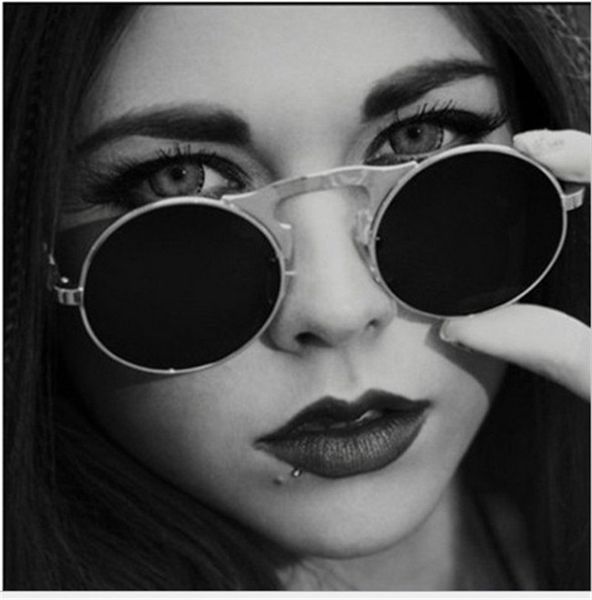 

steampunk sunglasses round women style retro flip circular double metal sun glasses men circle sun glasses j31, White;black