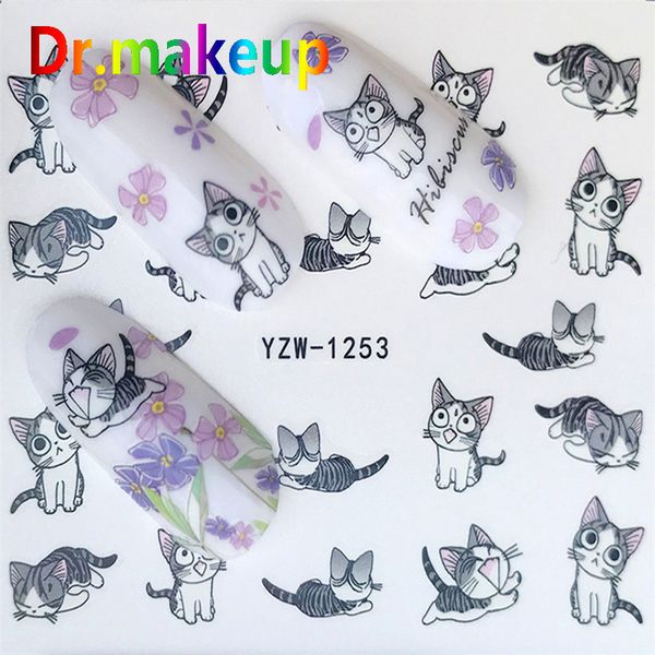 

1 sheet diy water transfer nail stickers kitty bowknot hearts spade diamond club adhesive polish sliders nail art decorations, Black