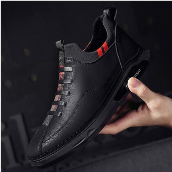

new men casual shoes outdoor comfortable leather driving loafer fashion male flat sneakers shoes lm-42, Black