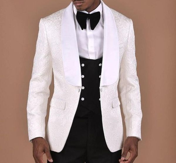 

white pattern wedding mens suit with double breasted black vest 3 pieces groom tuxedos groomsmen wear wedding blazer for men ts1905, Black;gray
