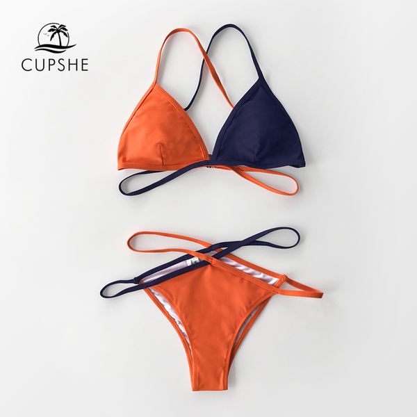 

cupshe orange and navy strappy thong bikini sets cut out padded swimsuit two pieces swimwear women 2020 beach bathing suits, White;black