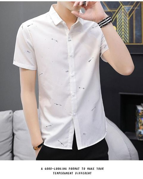 

sleeve breathable mens summer mens clothing turn down collar print fashion casual mens tshirt short, White;black