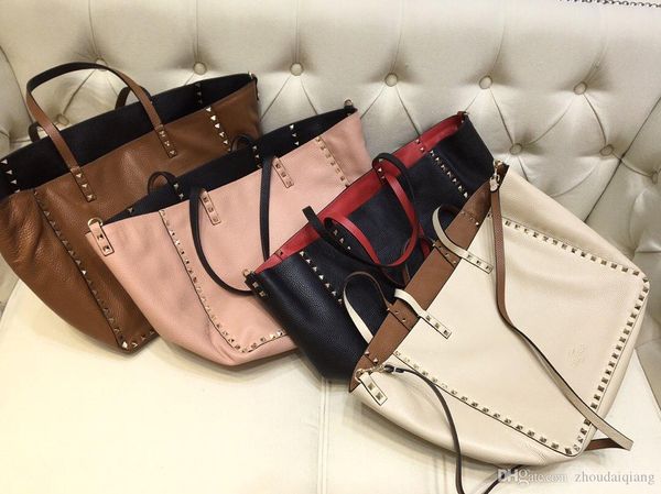 

new staly double-sided shopping bag color matching original imported leather process quality super soft feel capacity ,many will focus