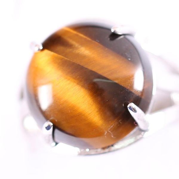 

1pcs silver color jewelry gift adjustable ring for women natural stone round cab cabochon tiger's eye bead finger ring z202, Golden;silver