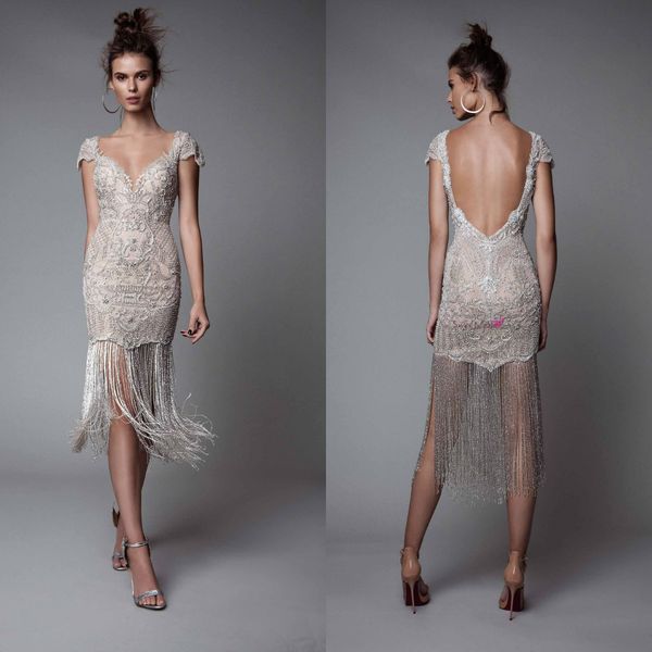 

berta 2019 cocktail dresses luxury lace beading beads backless short prom dress evening gowns formal party dress with tassel, Black