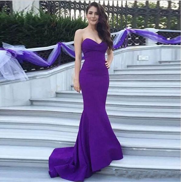 

2019 Sexy Purple Mermaid Evening Dresses Sweetheart Sleeveless Simple Design Tiered Ruffle Special Occasion Dresses Charming Prom Dresses