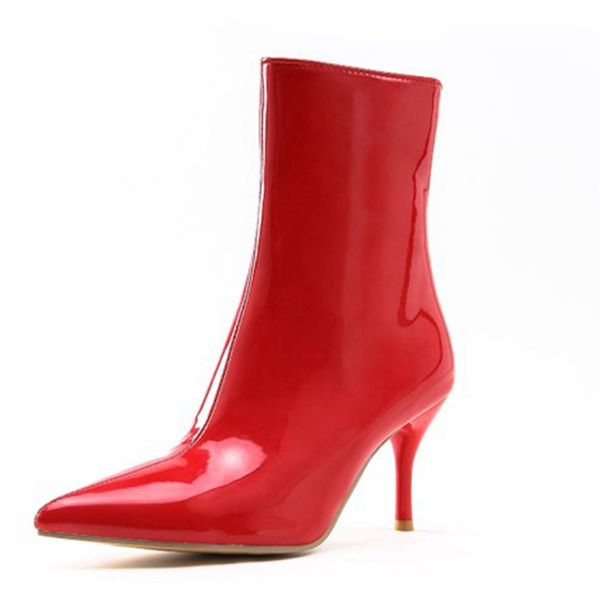 

blxqpyt new lage size 34-47 new pointed toe ankle boots for women lace up high heels 8cm autumn winter warm shoes 995, Black