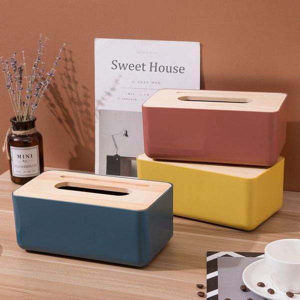 

plastic removable tissue box dispenser with oak wooden cover paper home car napkins holder home organizer decoration tools