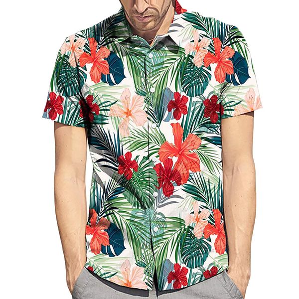 

fashion 2020 men shirt short sleeve floral shirts streetwear men new flower printed hawaiian style short-sleeved shirts, White;black