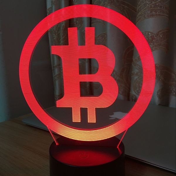 

3d lights simple bitcoin lamp night light 7 color change led light bedroom toy illusion usb touch sensor desk lamp drop shipping