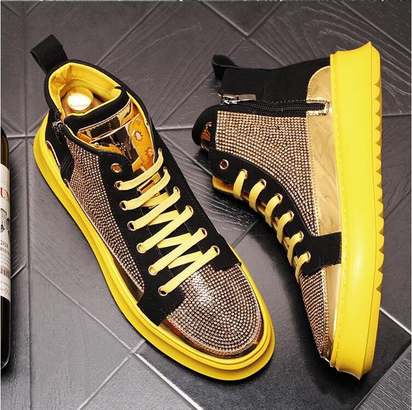 

2020 shiny rhinestone men's shoes youth men sneakers high board shoes men hip hop casual platforms chaussure homm, Black