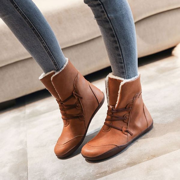 

hee grand winter 2019 snow boots women lace-up sock ankle booties plus size 43 new spring vintage pu cotton shoes xwx7527, Black
