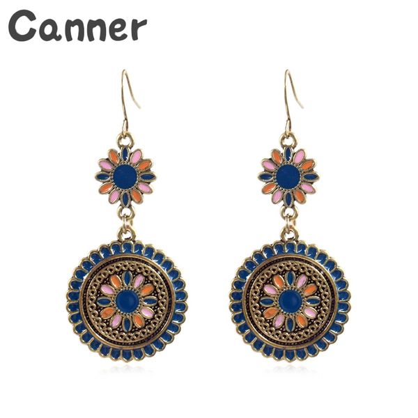 

canner vintage ethnic earring flower oil drop dangle hanging earrings rhinestone acrylic drop earrings for women gifts a40, Silver