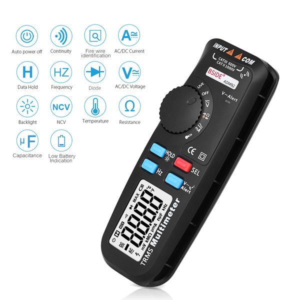 

bside digital multimeter 6000 counts auto-ranging mini multi meter voltmeter ohmmeter measuring ac/dc voltage current resistance