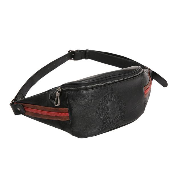 

2019 new arrival men's waist bags personality pattern chest bag male fashion pu leather crossbody shoulder bags handy fanny pack