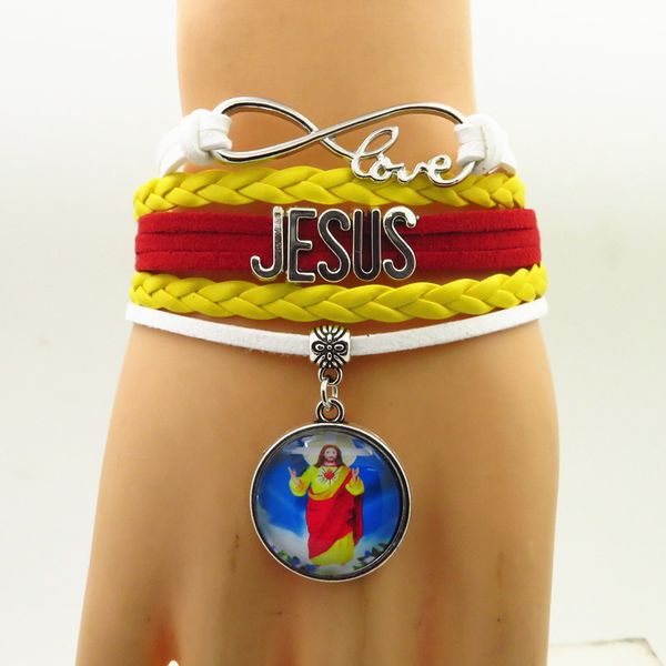 

infinity love jesus bracelets fashion god jesus bracelet red rope and yellow leather bracelet for woman and man customise words, Golden;silver