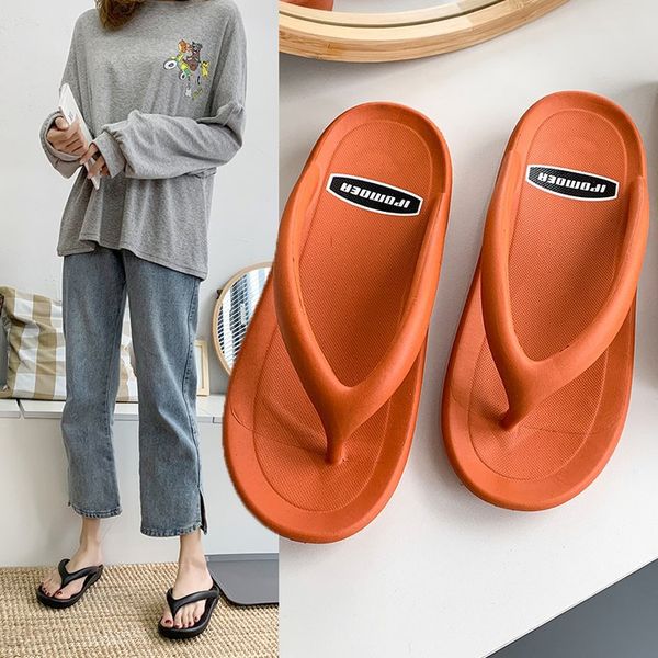 

2020 south korea summer new ins wild fashion shook bottom beach leisure toe-knob flip-flops female outer wear, Black