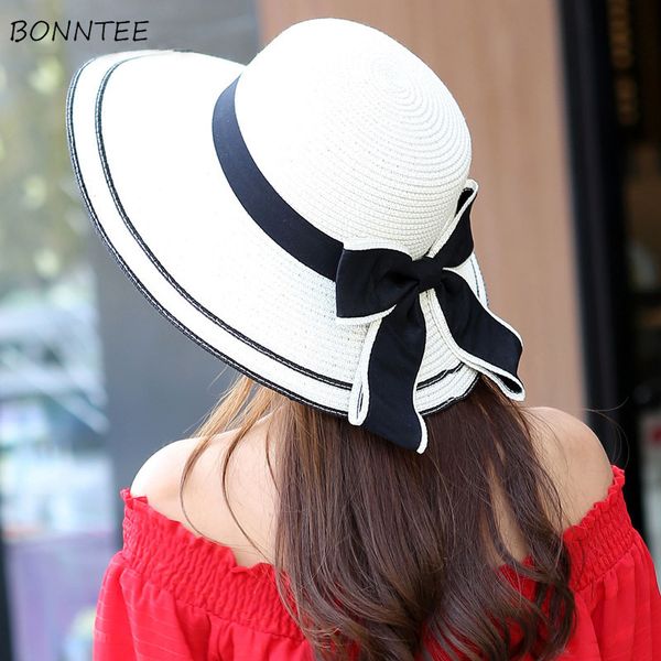 

bucket hats women elegant summer beach hat patchwork bow wide brim sunshade korean style womens retro trendy outdoor holiday, Blue;gray