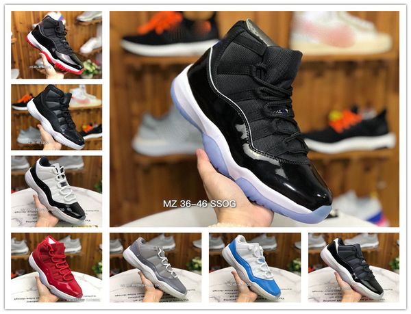 

sale new bred 11s 11 men women basketball shoes concord 45 platinum tint cherry cap and gown space jam air sport trainers shoes, Black
