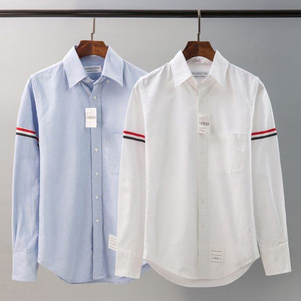 

2019 spring summer 100% cotton rwb grosgrain armband &grosgrain placket oxford/poplin shirt men and women, White;black