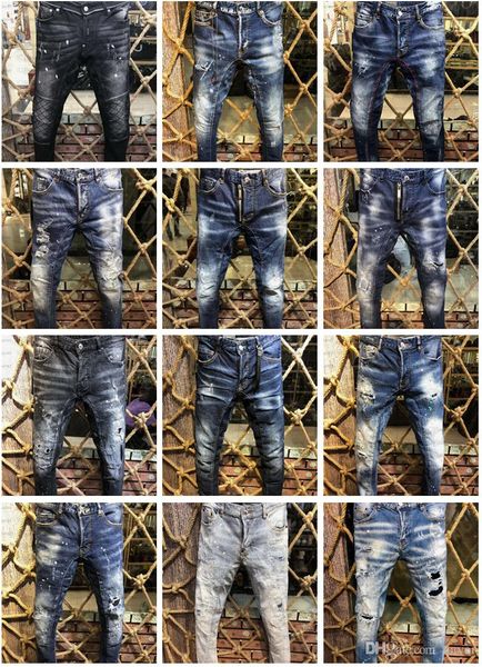 

2019 new arrival brand designer men denim jeans embroidery pants fashion holes trousers us size 28-38, Blue