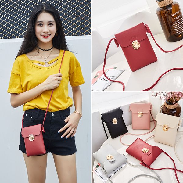 

casual female bag vertical mobile phone bag coin purse lock