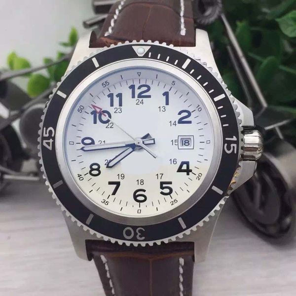 

special edition superocean mens watches br 1884 automatic mechanical 42mm white dial outdoor man watch with leather band, Slivery;brown