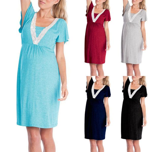 

Womens Short Sleeve Lace Maternity V Neck Pregnancy Ladies Casual Summer Dress