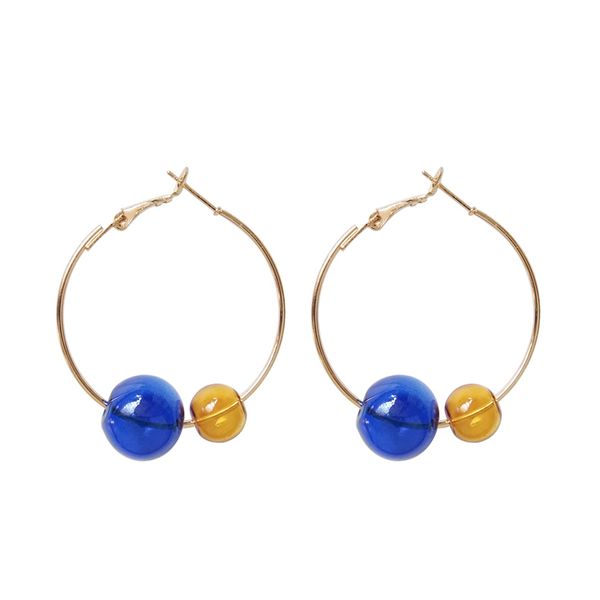 

unique korean candy color double glass balls asymmetric mini hoop earrings women girls mini round transparent bubble circle ear, Golden