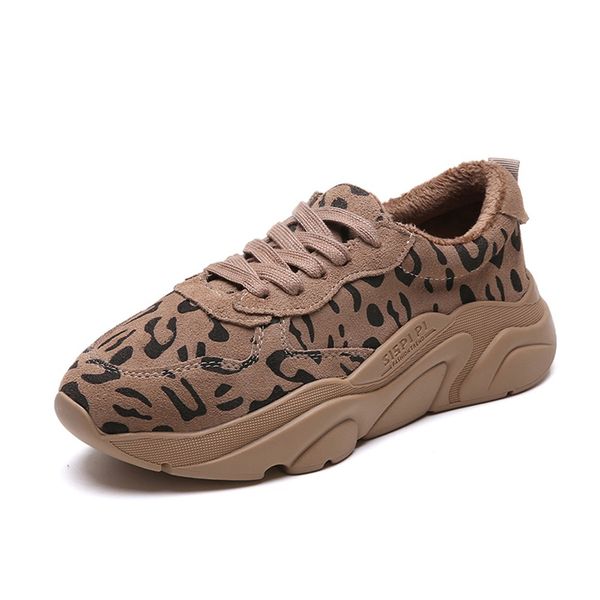 

kancoold autumn winter sneakers women leopard print shoes lace-up wedge shoes women plush warm trainers chaussure femme