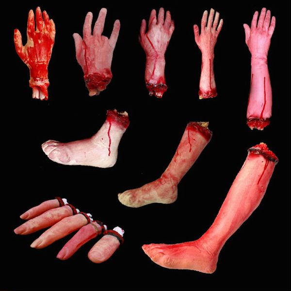 

2020 halloween fake body parts party decor props scary bloody fake hand / foot halloween tricky broken hand foot