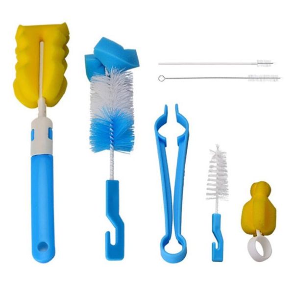

7pcs/set feeding bottle nipple straw brush set sponge nylon household cleaning durable and practical sponge brush