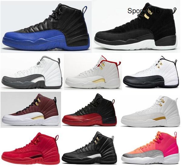 

new 12 12s ovo white dark grey game royal reverse taxi basketball shoes men the master taxi flu game fiba sneakers with box, Black