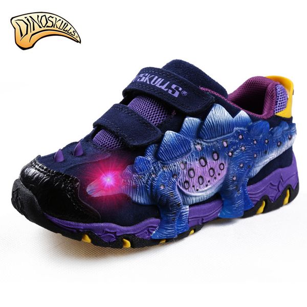 

boy lumious sneakers kids glowing big 3d dinosaur genuine leather shoes children non-slip running sneakers tenis infantil 27-34, Black;red