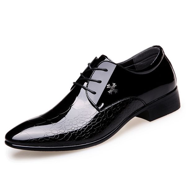 

new italian oxford shoes for men luxury mens patent leather wedding shoes mens pointed toe dress classic derbies 871, Black