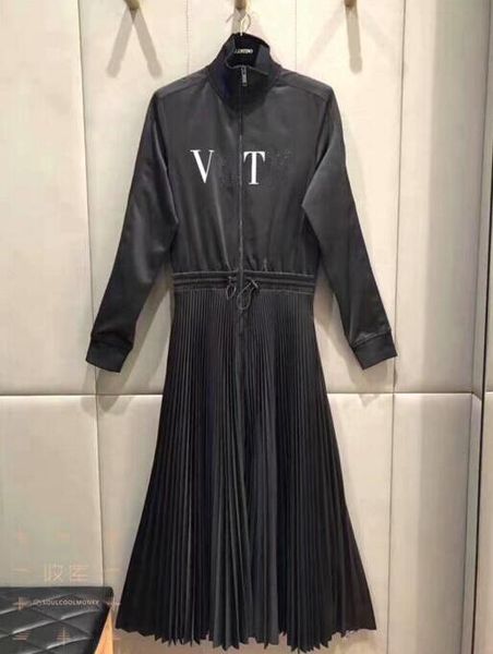 

19ss new arrival women black long sleeved dress printed letters dresses designer bowknot split dress women clothes, Black;gray